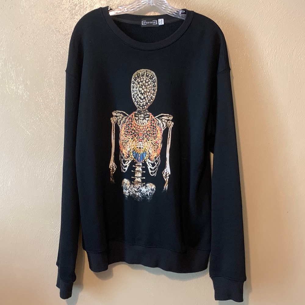 Gifts of Fortune black sweatshirt skeleton colorful embedded faux diamond